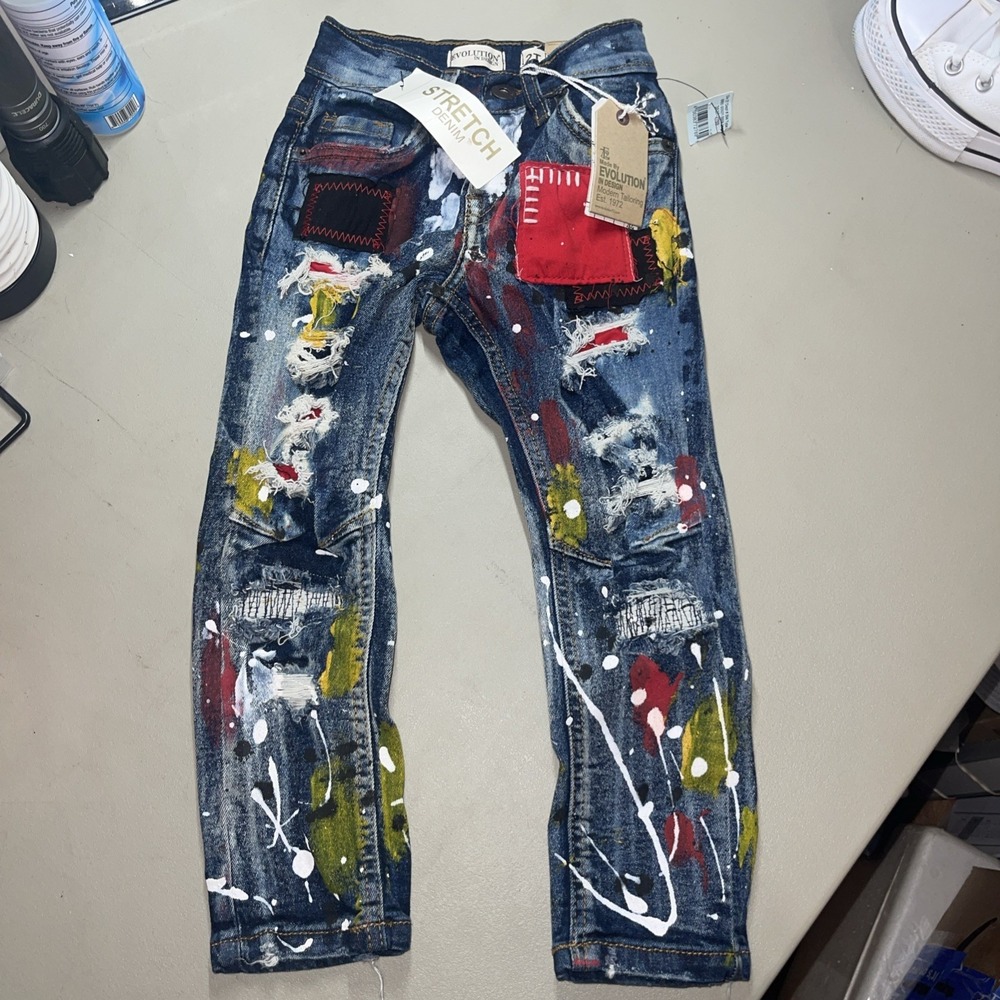 Evolution By Design Boys Size 2T Distressed/painted Blue Jeans NWT